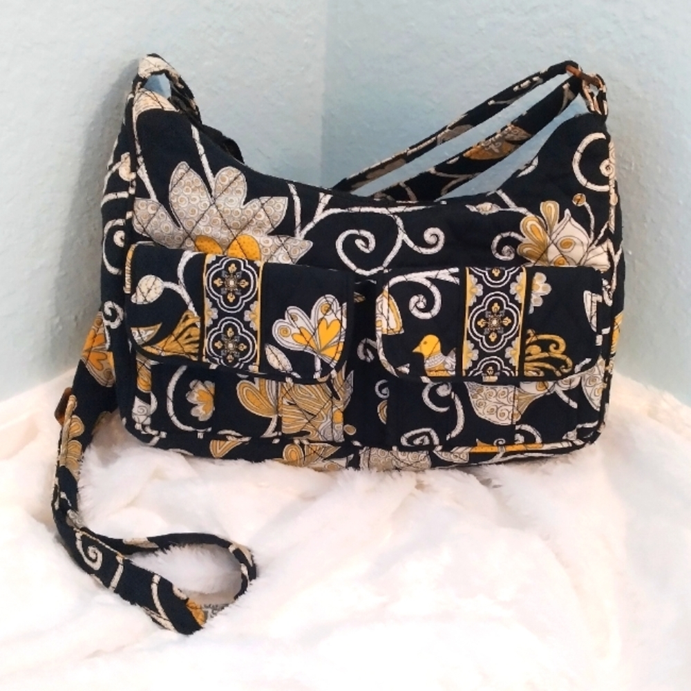 RETIRED Quilted Vera Bradley Yellow Bird Floral Pattern Crossbody Purse Bag